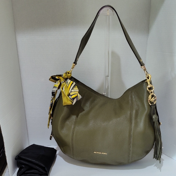 Michael Kors Olive Leather Hobo Bag with Twilly - Picture 1 of 17